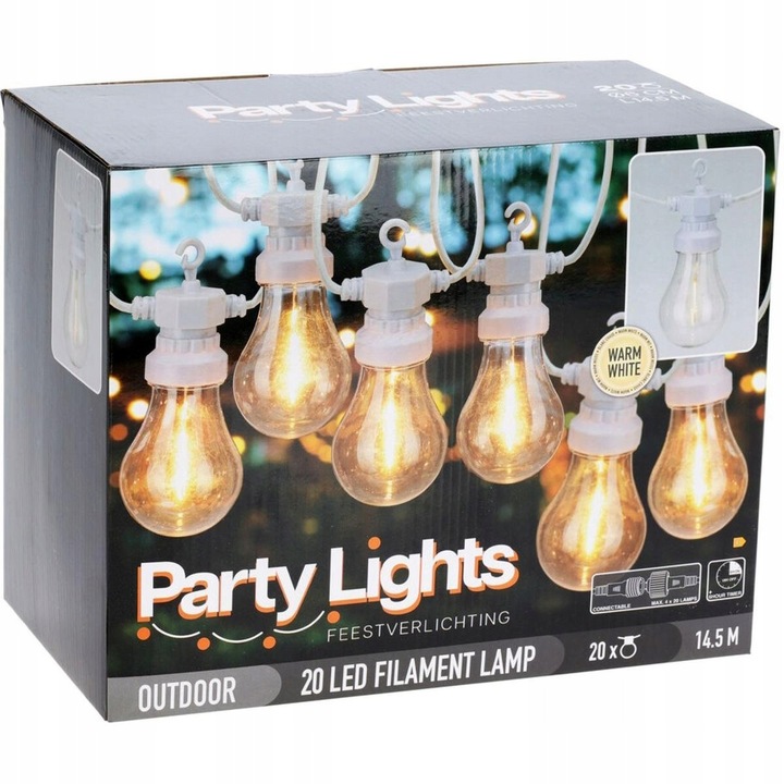 Градински гирлянд ProGarden 20 LED топло бяла светлина, бял кабел 9,5м