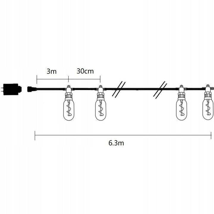 Saska Garden kültéri füzér, 12 spirál LED, 6,3m, 230V tápellátás, időjárásálló