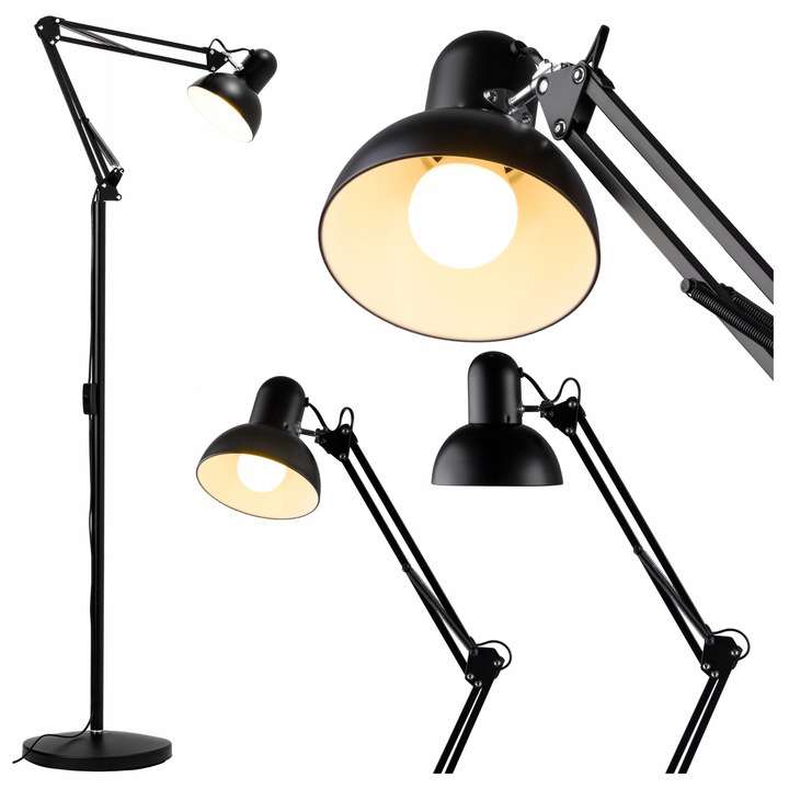 Lampa podea Tracer FlexiBright, metal, neagra, 185x23cm, reglabila, 40W, 3m cablu