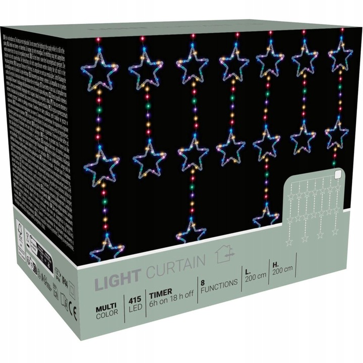 Lampa de Craciun Koopman, perdea luminoasa, 200cm, 415 LED, cu programator timer