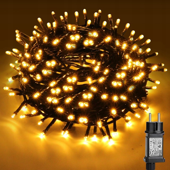 LED fénylánc 20m, 200 LED, meleg fehér, 8 világítási mód, vízálló