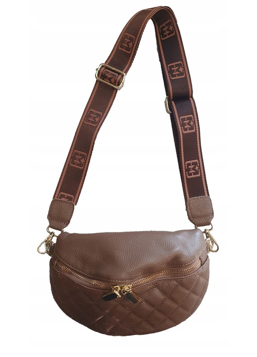 Geanta dama crossbody din piele ecologica, maro, cu 4 compartimente, curea lata