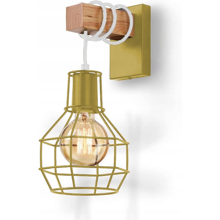 Kinkiet vintage, lampa cu abajur rotund, aurie, 7,5x12cm, inaltime 29cm, lungime 13cm