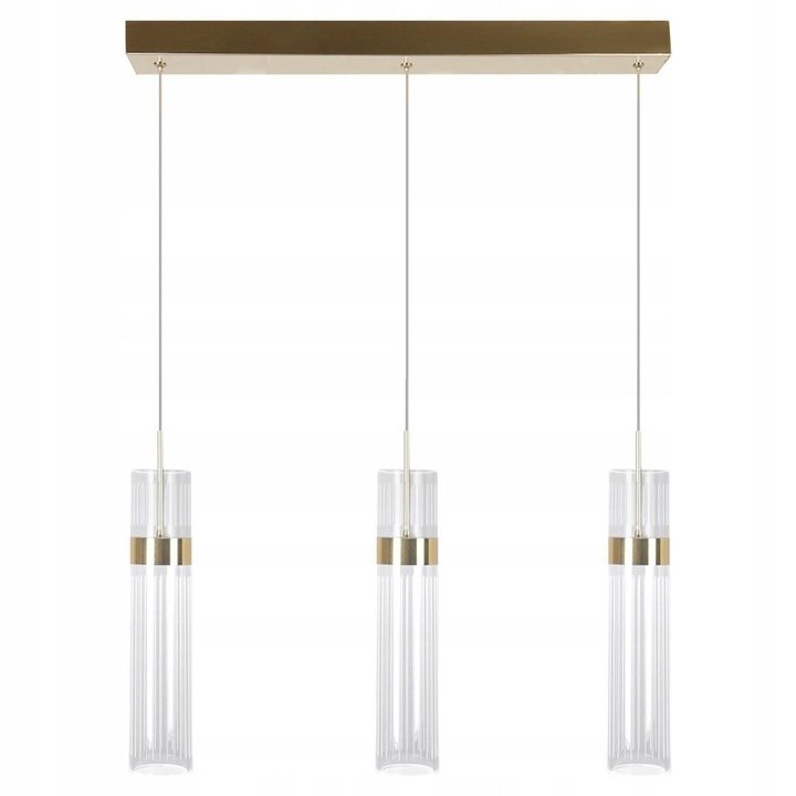 Lampa suspendata Light Prestige Ambiente 3 LED CCT transparenta cu detalii aurii, 120x60cm