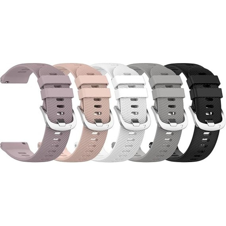 Set 5 curele din silicon pentru smartwatch, compatibile cu Garmin Vivoactive 4S/Vivomove 3S/Venu 3S/Venu 2S/Forerunner 255S/255S Music/265S, culoare multicolor