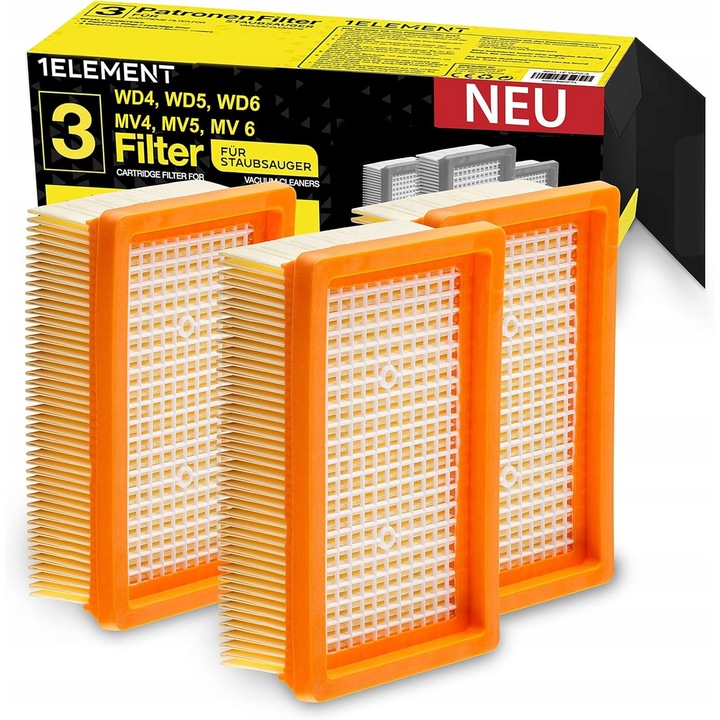 Set de 3 filtre armonice pentru aspiratoare Karcher WD4, WD5, WD6, MV4, MV5, MV6, material anti-praf, utilizare umeda si uscata