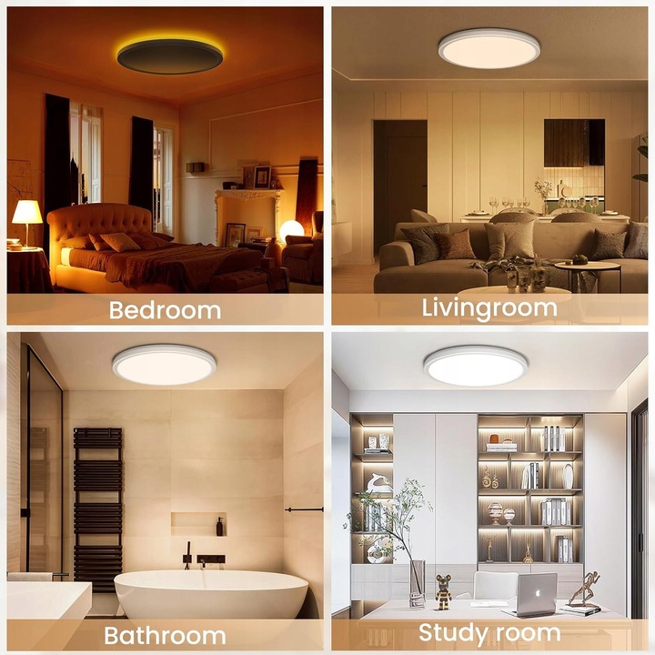 Lampa Sufitowa LED 24W, 2800lm, 1800K-6500K, cu Pilot, Timer, Set de Montaj