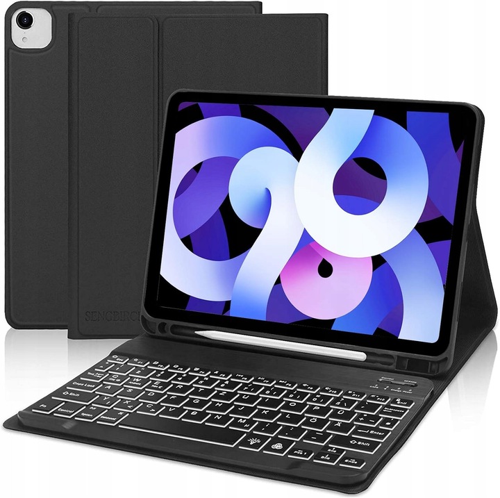 Tok billentyűzettel tablethez, iPad Air 5/4 10,8''/Pro 11'', fekete, RGB háttérvilágítású billentyűzet, vízálló