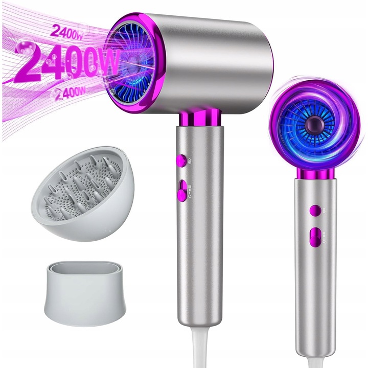 Uscator de par 2400W cu ionizare si difuzor, argintiu