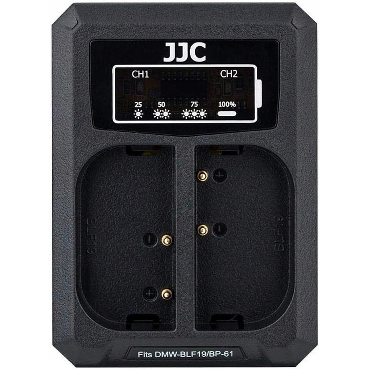 Двойно USB зарядно устройство за батерии JJC за фотоапарати Panasonic/Sigma, 2 слота, защита от прегряване, 10x5x3см