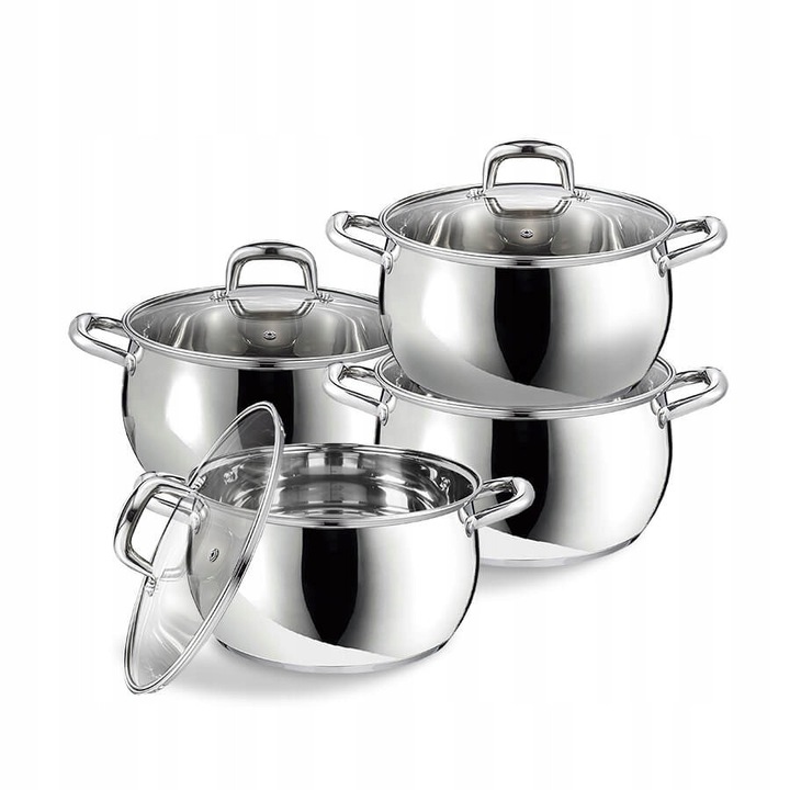 Set oale Maestro 8 elemente, inox, 2-6.4 L, cu capac din sticla, nuante de gri