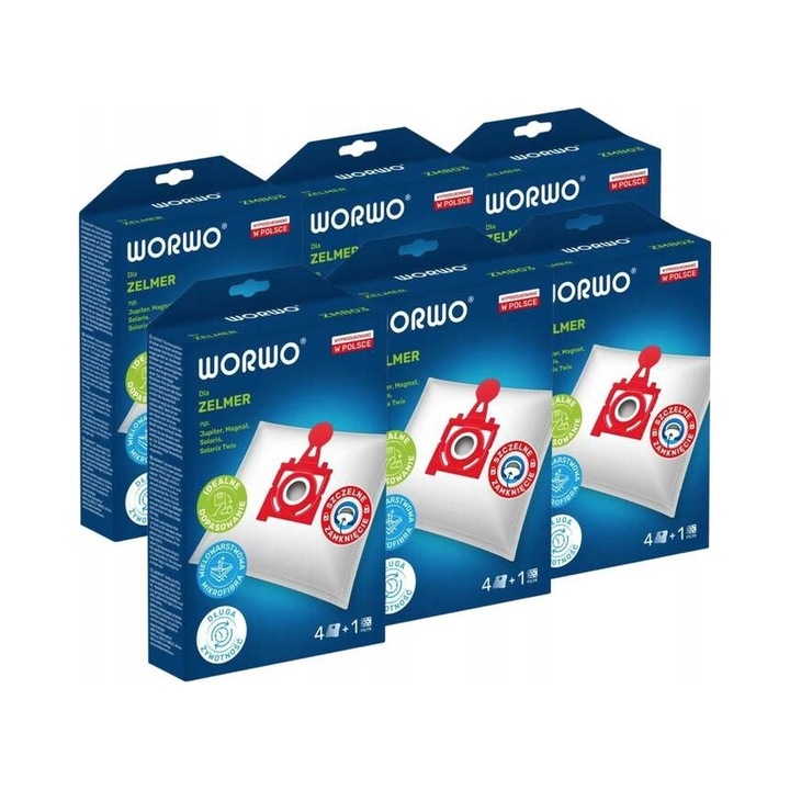 Set 24 saci + filtru pentru aspirator Worwo ZMB03, sintetic, compatibil cu Zelmer, multicolor