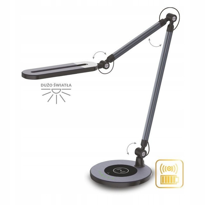 Lampa birou LED Nilsen Rosa, dimabila, incarcare wireless, 3000/4000/6000 K, 587x165x510mm, neagra