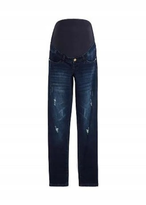 Blugi dama, Bonprix, cu banda pentru sarcina, conici, albastru inchis, elastic, 34 EU