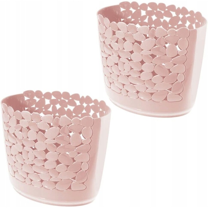 Cos de gunoi roz cu motiv de pietris 7,5 L, set 2 bucati, dimensiuni 18,3x26x30cm