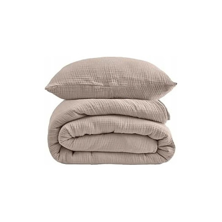 Set lenjerie de pat Blumtal, muslin, 135x200cm, 80x80cm, taupe, 2 piese