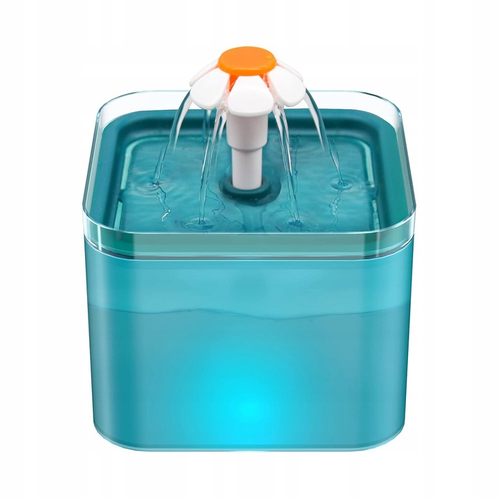 Dispenser automat de apa pentru animale Aonboy 2L, LED, filtru carbon activ, 16x16x12cm, cian