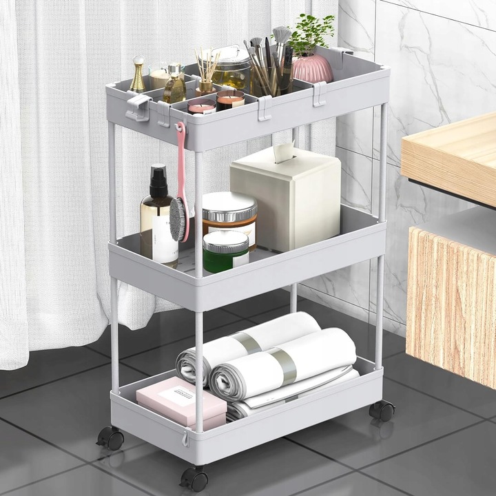 Carucior de bucatarie pe roti Spacekeeper, 3 niveluri, 22x40x61cm