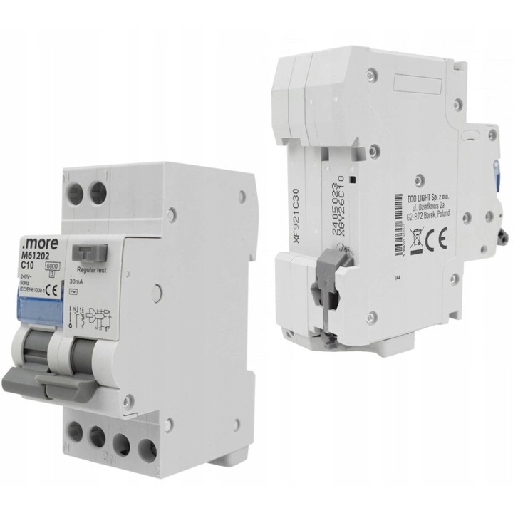 Dispozitiv de protectie Ecolight, intrerupator diferential 1P+N C10A 30mA, 230V, 2 module, IP20