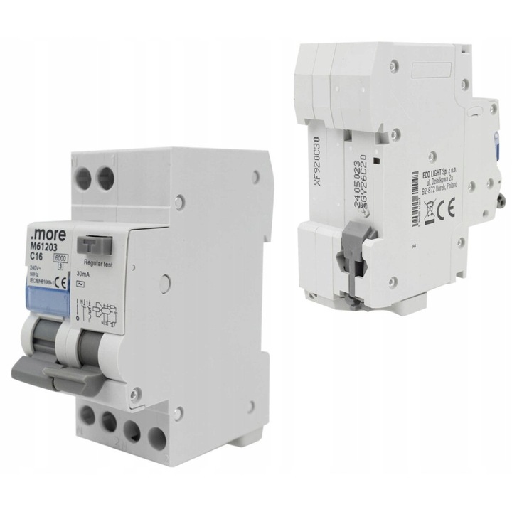 Dispozitiv de protectie diferentiala Ecolight 1P+N C16A 30mA, 230V, 2 module, IP20, 35,7x75x83mm