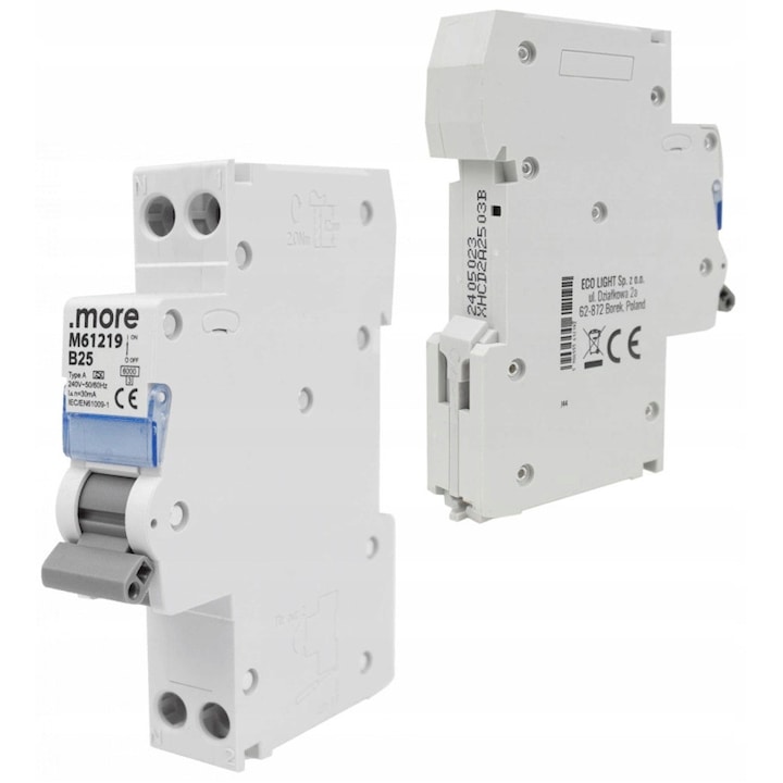 Dispozitiv de protectie diferentiala Ecolight 1P B 25A 30mA IP20, 17,8x73x93mm, set 1 buc.