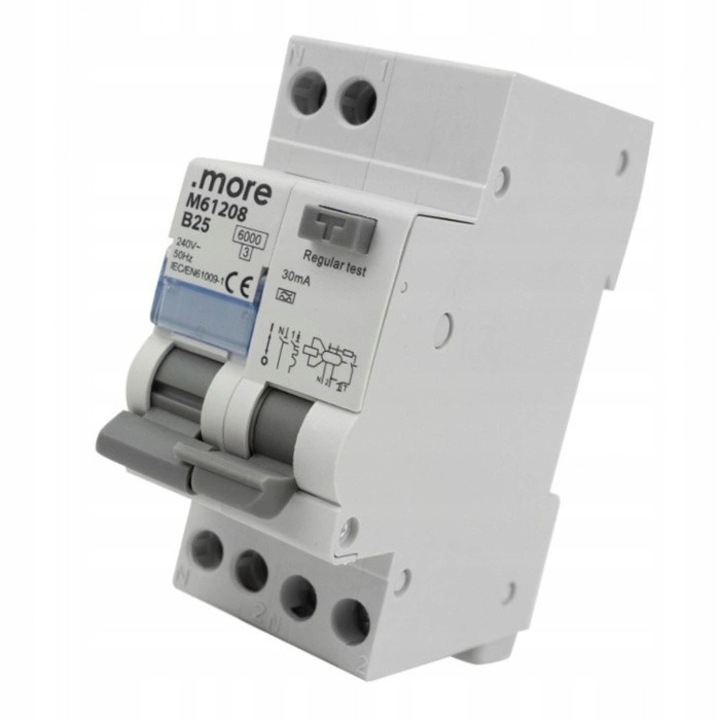 Dispozitiv de protectie diferentiala Ecolight 1P+N B25A 30mA, 230V, 2 module, IP20, 35,7x73x83mm