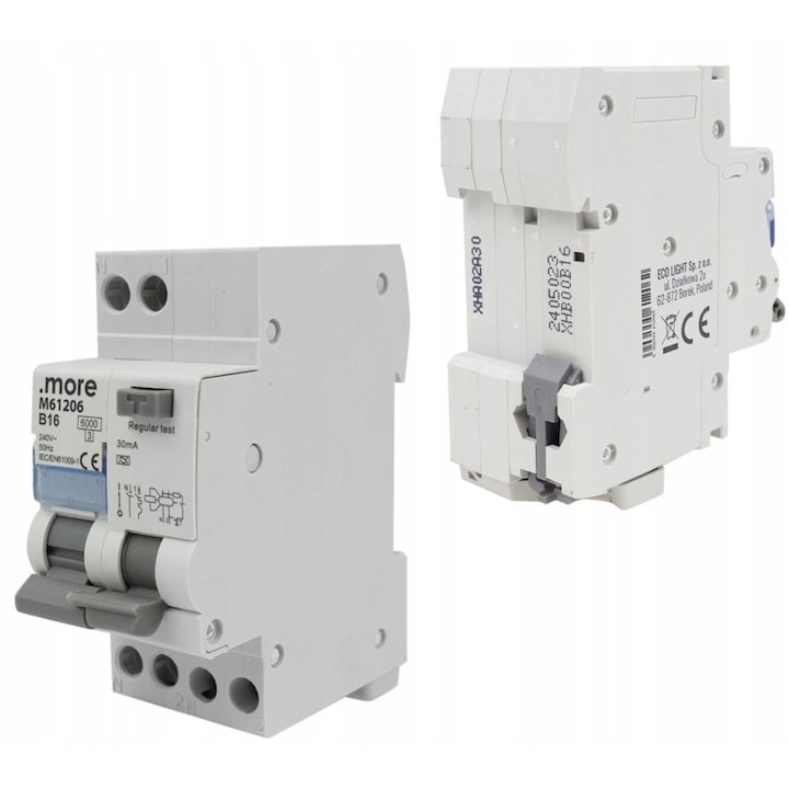 Dispozitiv de protectie diferentiala Ecolight 1P+N B 16A 30mA, 35,7x75x83mm, set 1 buc.