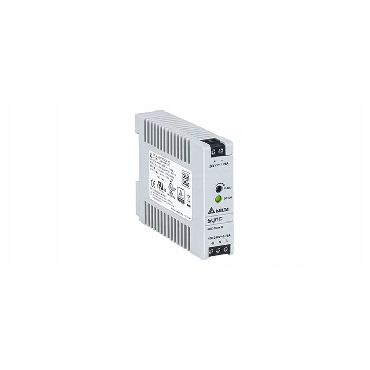 Delta tápegység, DIN 24V/1.25A, SYNC, 30W, 120-375Vdc, 75x21x89.5mm