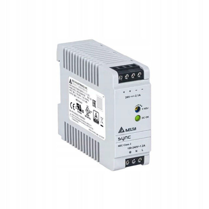 DIN tápegység 24V/2.1A, DELTA, 50W, műanyag, 7x4x2cm, 150g