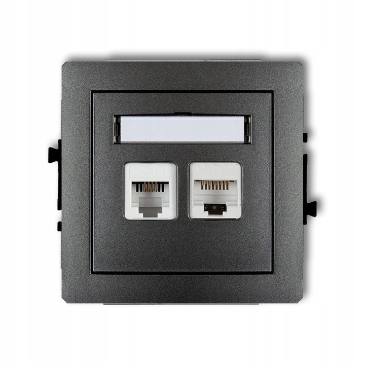 Gniazdo telefonic RJ11 si computer RJ45, grafit, 90,20x90,20x36,50mm, set fara rama, seria DECO
