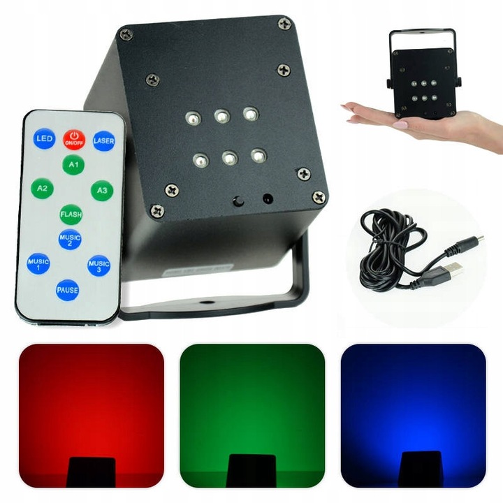 Világítástechnikai berendezés, Ibiza Light, TINYLED-RGB-STROBE, 6 RGB LED, vezérlés pilóta által, 73x75x84mm