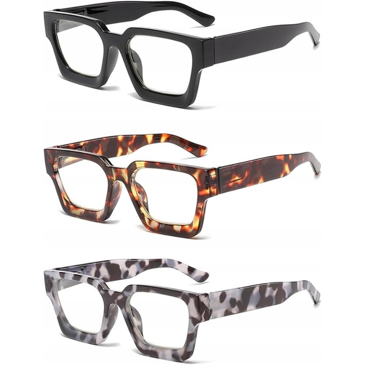 Set 3 ochelari de citit, cu filtru de lumina albastra, 2,5+