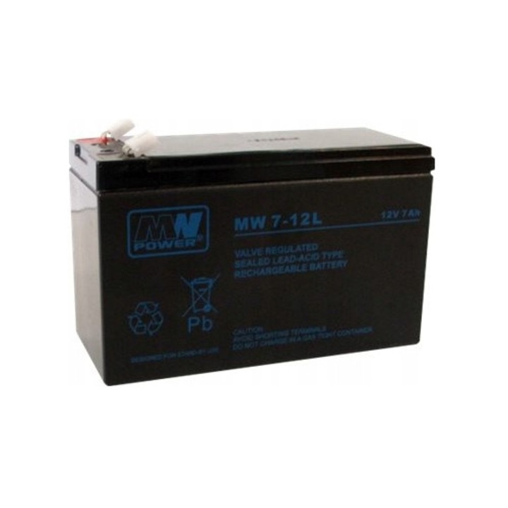 Akumulator MW Power 7-12L 12V 7Ah, 2,45 kg, 10x15x6,5cm, negru