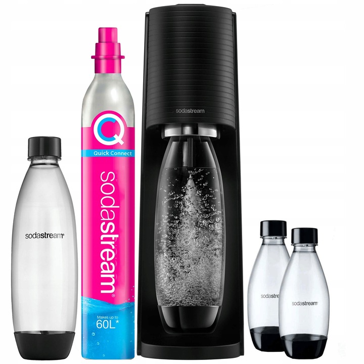 SodaStream Saturator Terra, set cu 3 butelki, negru, 1L si 500ml