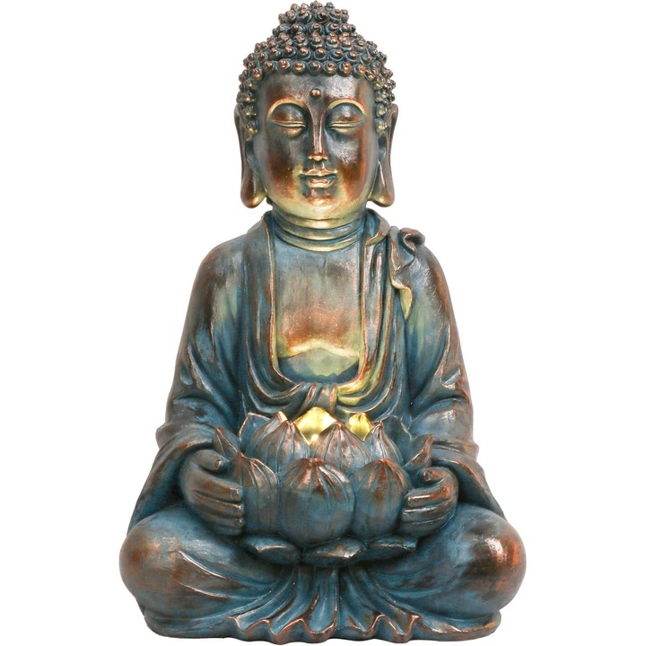 Figura Budda 27 cm, lampa solara, rezistenta la inghet, decor Feng Shui, culoare bruna