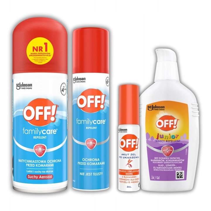 Set repelente OFF! Family Care aerosol 100ml, OFF! Junior Gel 100ml, OFF! Akut gel 25ml, multicolor
