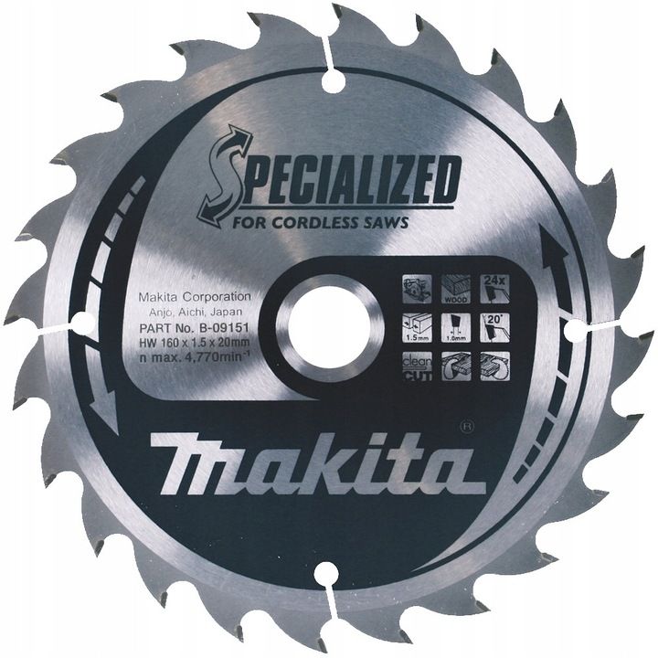 Tarca de taiere Makita Specialized, 160x20mm, 24 dinti, 1,5mm grosime, pentru lemn