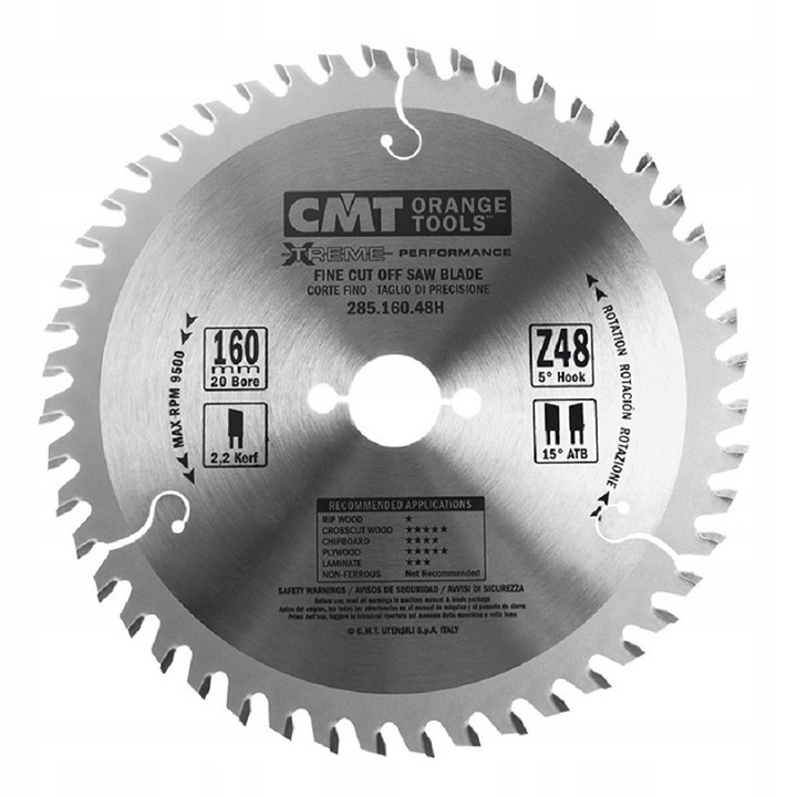 Pila tarczowa CMT 285.160.48H 160x20mm 48Z pentru taiere lemn