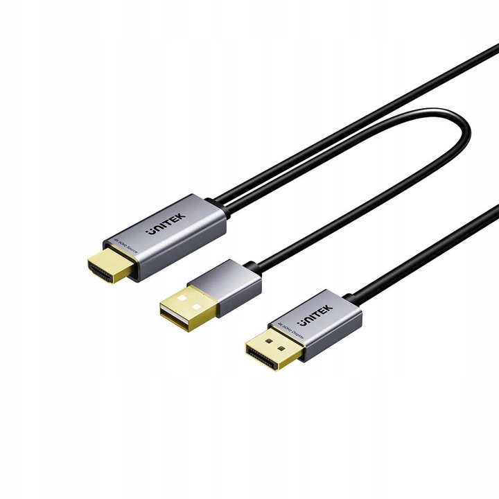 Cablu HDMI -> DisplayPort Unitek 4K 60Hz, 1.8 m, Space Grey, cu alimentare USB-A
