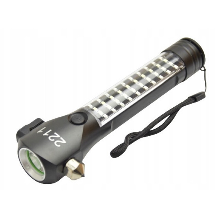 Lanterne ratownica 8in1, zbijak, alarm sonor 120db, lumini LED, 19x4,2cm, set cu cablu de incarcare USB-C
