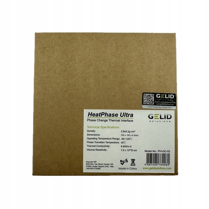 Gelid HeatPhase Ultra PTM készlet, hővezető anyag, 8.5 W/mK, 100x100x0.2mm, szürke