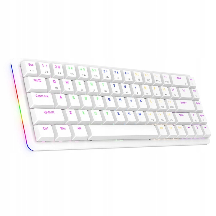 Tastatura mecanica Rampage Rebel WHITEBS, niskoprofil, comutatoare Blue Switch, iluminare RGB, USB