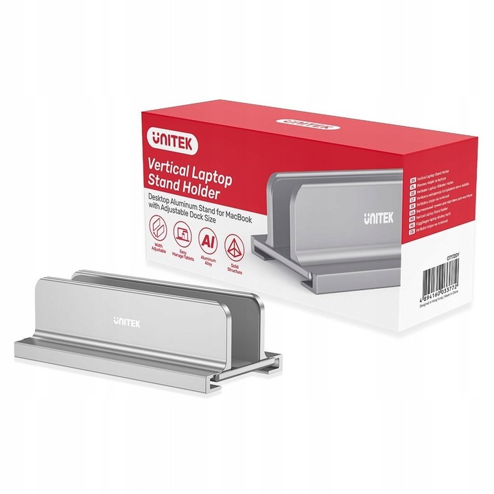 Suport laptop Unitek, aluminiu, design minimalist, 42mm, gri