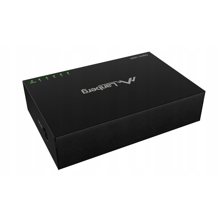 Switch 5x Gigabit Ethernet Lanberg DSM1-1005, neadministrat, metalic, 12V, dimensiuni 10x6.5x2.4cm