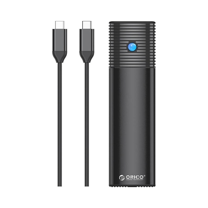 Външен корпус за SSD M.2 NVMe, Orico PWM2-G2-BK-EP, USB-C, 10Gbps, 4TB, черен, 124x35x14mm, пълен комплект