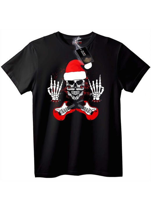 Póló koponyás rock Mikulással, Fekete