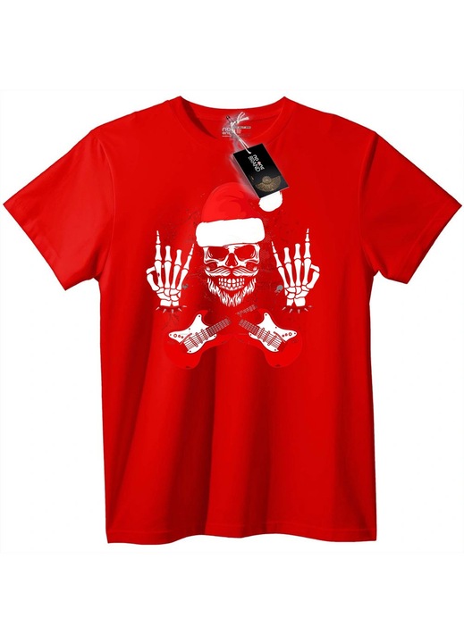 Póló koponyás rock Mikulással, Piros