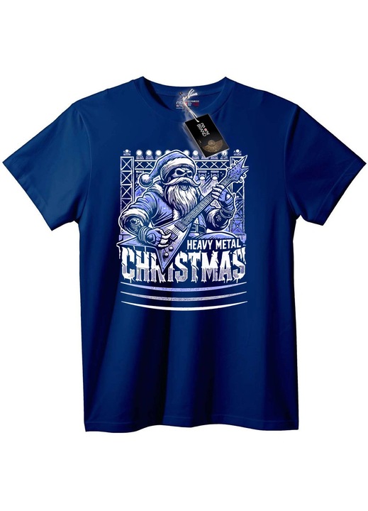 Tricou cu Moș Crăciun heavy metal, Bleumarin