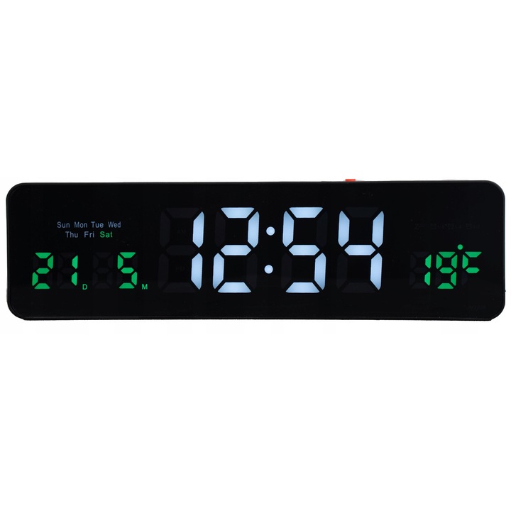 Ceas digital LED, verde-alb, 32x9x4cm, cu alarma, data si temperatura, set complet