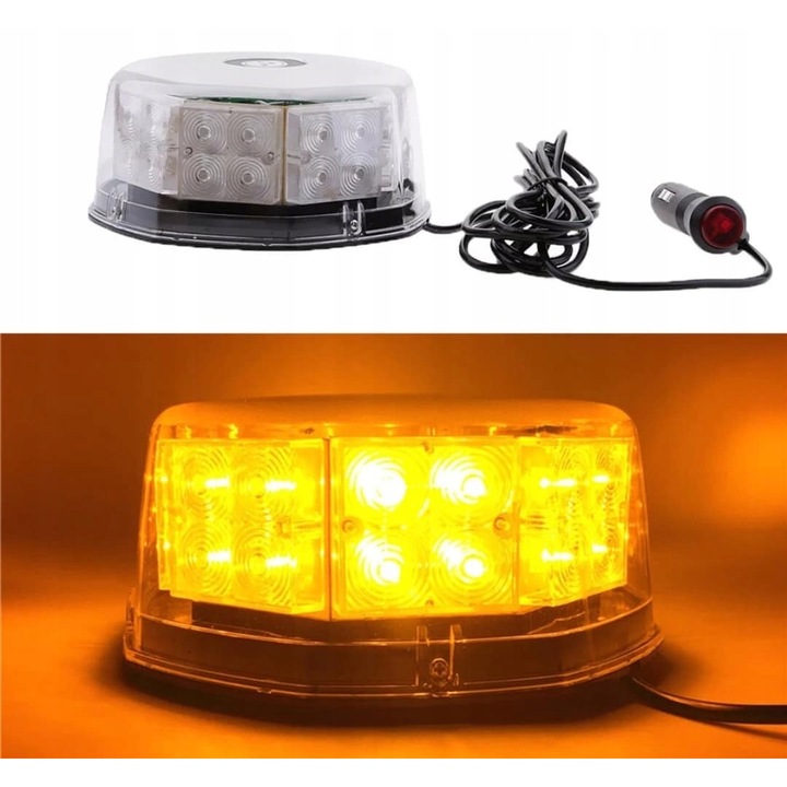 Lampa de avertizare stroboscopica cu 32 LED-uri, portocalie, 10-30V, montare pe magnet, rezistenta la apa IP67